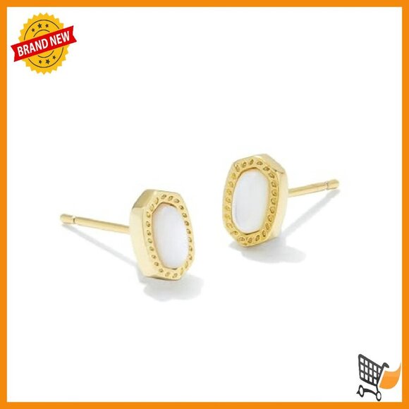 14k Gold-Plated Stud Earrings with Mother of Pearl, Dainty Hoofprint Design - Picture 2 of 2